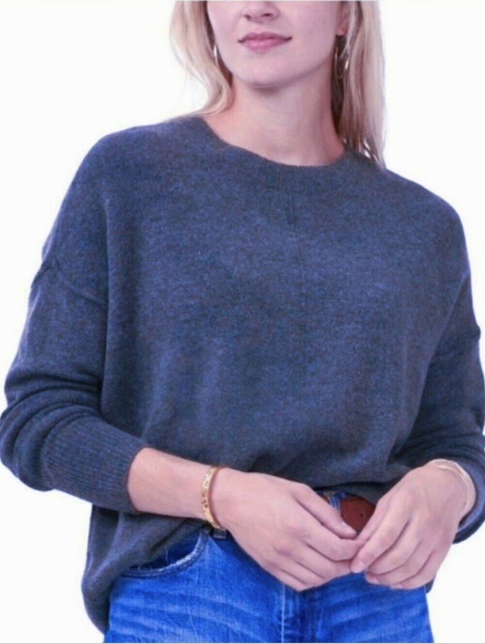 Vince Camuto Center Seam Extended Shoulder Ribbed Trim Sweater